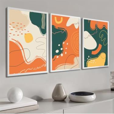 Imagem de Kit 3 Quadros Abstratos Fundo Verde E laranja Moderno Decoração Casa Sala e Quarto (Branco, 60 x 40 cm)