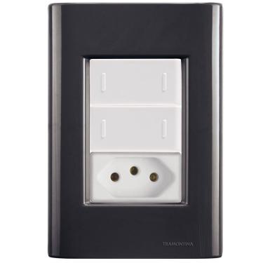 Imagem de Cj Dois Interruptor Duplo E Tomada 20a Giz Grafite Tramontina Completo Pronto Tramontina