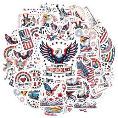 Imagem de 50 peças adesivos patrióticos do Dia da Independência celebração da bandeira dos EUA brinquedos patrióticos adesivos americanos para guitarra, laptop, capacete, skate, mala, geladeira, telefone