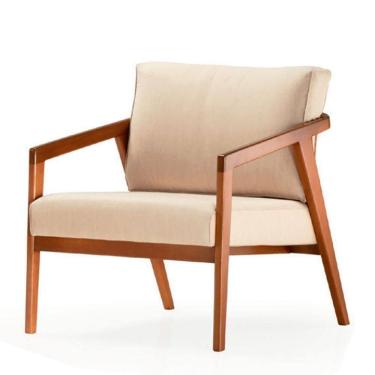 Imagem de Poltrona Coss Ozki Com Braços Madeira Eucalipto Cedro Tecido Bege Corda Redonda Canela