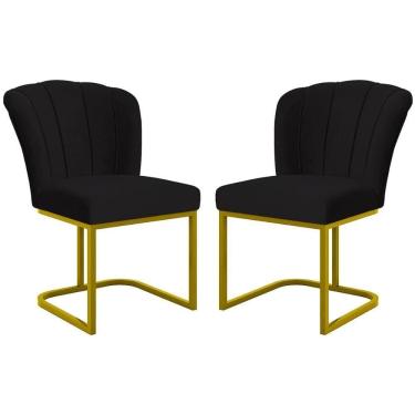 Imagem de Kit 2 Cadeiras Poltrona Flor Pés Metal Dourado Mesa Quarto Cozinha Preto
