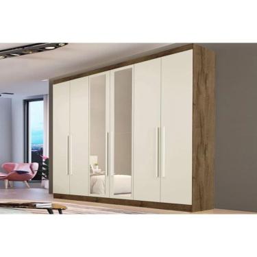 Imagem de Guarda Roupa Casal 6 Portas (2 C/ Espelho) E 4 Gavetas Oslo Braúna/off White - Europa