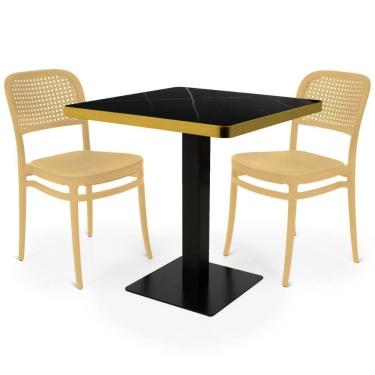 Imagem de Conjunto Mesa De Jantar Redonda Venezia 70x70cm Preta Com 2 Cadeiras Roma - Nude
