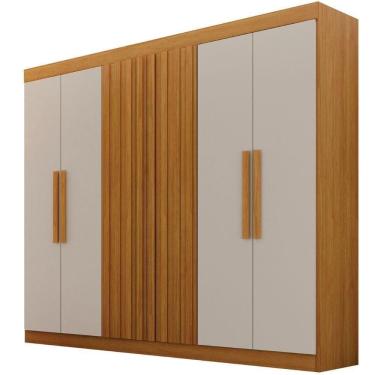 Imagem de Guarda Roupa Delta Ripado Cinamomo Off White 6 Portas 2 Gavetas Leifer Móveis