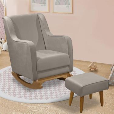 Imagem de Cadeira De Amamentação Poltrona Balanço áquila C/puff Veludo Marrom Claro