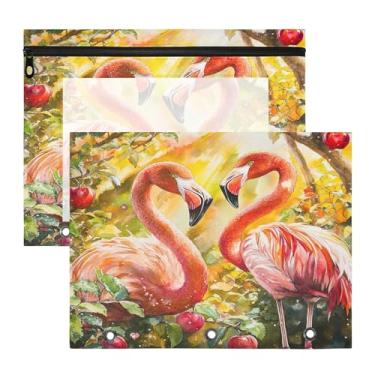 Imagem de SEHANY Pasta de lápis flamingo rosa com 3 anéis - bolsa de documentos com zíper tamanho A4 com janela transparente para sala de aula, escritório, 2 peças