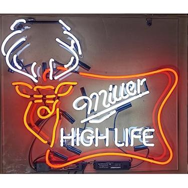 Imagem de COONidos Placas De Neon Para Decoração Parede 24X20 Polegadas Miller High Life Outdoors Deer Buck Stag Sign (Vários Tamanhos) Cerveja Bar Pub Caverna Do Homem Negócios Lâmpada Vidro Tubo Luz