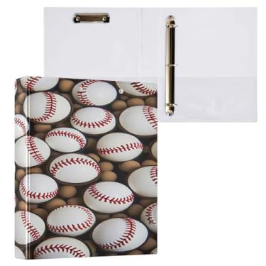 Imagem de ATTX Fichário de 3 anéis com padrão de bolas de beisebol, 3 cm para papel tamanho carta, 21,6 cm x 28 cm, fichários com três argolas com prancheta para material de escritório #585