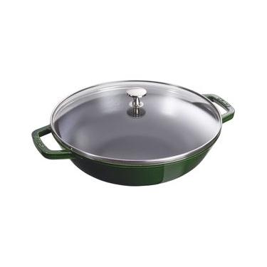 Imagem de CAÇAROLA STAUB WOK TAMPA VIDRO FERRO FUNDIDO VERDE BASIL 30CM 405114650