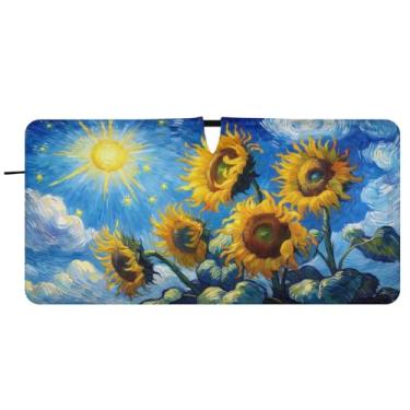Imagem de Blueangle Pára-brisas com pintura a óleo girassóis - 149,9 cm x 76,2 cm dobrável para janela dianteira do carro blocos de para-sol raios UV viseira de sol (368)