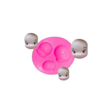 Imagem de Molde de Silicone 3 Rostos, Formato de Cabeça de Boneca com Expressões Faciais, 3 Tamanhos Diferentes