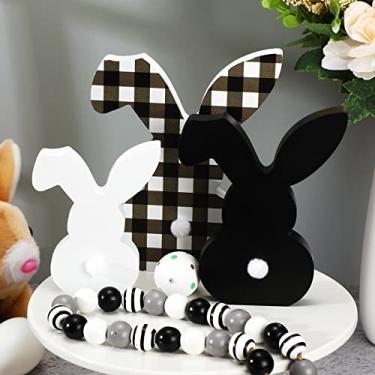 Imagem de 3 peças de mesa de coelho da Páscoa, placas de madeira, decoração de primavera, casa de fazenda, coelhinhos de madeira, búfalo, xadrez, coelhinho, artesanato de Páscoa, placa de centro independente