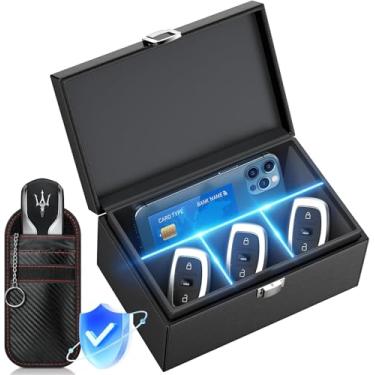 Imagem de Faraday Box para chaves de carro com divisórias | Caixa bloqueadora de sinal de chave de carro sem chave | Caixa de chave RFID preta Hign Denisty atualizada | com bolsa de bloqueio de sinal