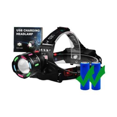 Imagem de Lanterna De Cabeça LED Fluorescente Recarregável USB De Alta Potência,