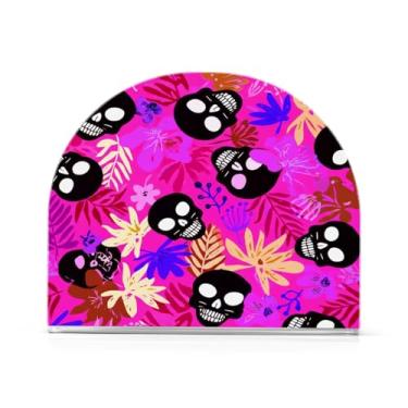 Imagem de Qilmy Porta-guardanapos de acrílico de caveira e folhas, suporte de guardanapo de coquetel de plástico transparente para mesas de restaurante de cozinha, 2 peças