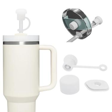 Imagem de Kit de tampas de palha, tampas à prova de poeira e derramamento para acessórios Stanley Cup 30/1,134 g, acessórios reutilizáveis para garrafa de água com capa inferior de bota de silicone