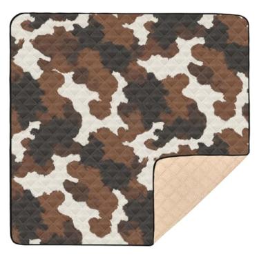 Imagem de Qilmy Tapete de bebê com estampa de couro bovino 127 cm x 127 cm, macio à prova d'água, tapete para bebês e crianças, antiderrapante, lavável, cercadinho