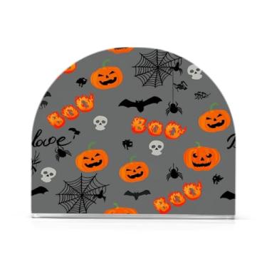 Imagem de JUZIHAI Suporte de guardanapo de Halloween Boo para mesa dispensador de guardanapo de acrílico para mesa suporte de lenços independente para cozinha sala de jantar bar festa decoração de casa