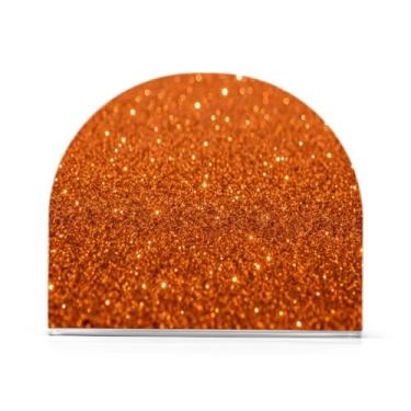 Imagem de Qilmy Porta-guardanapos de acrílico com textura de glitter laranja, suporte de guardanapo de coquetel de plástico transparente para mesas de restaurante de cozinha, 2 peças