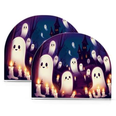 Imagem de Qilmy Porta-guardanapos de acrílico padrão de Halloween, suporte de lenços de mesa independente transparente, dispensador de papel de coquetel para cozinha, jantar, restaurante, bar, decoração, 2