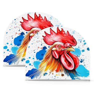 Imagem de Qilmy Porta-guardanapos de acrílico para galo em aquarela, suporte de lenços de mesa independente, dispensador de papel de coquetel para cozinha, jantar, restaurante, bar, decoração, 2 unidades