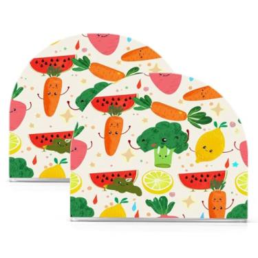 Imagem de Qilmy Porta-guardanapos acrílico de vegetais fofos, suporte de lenços de mesa independente transparente, dispensador de papel de coquetel para cozinha, jantar, restaurante, bar, decoração, 2 unidades