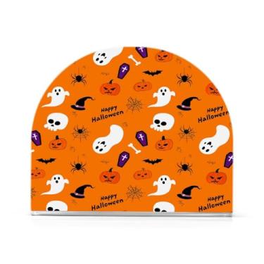 Imagem de JUZIHAI Suporte de guardanapo de Halloween Boo para mesa dispensador de guardanapo de acrílico para mesa suporte de lenços independente para cozinha sala de jantar bar festa decoração de casa