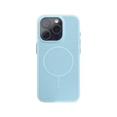 Imagem de Capa de celular com malha oca colorida e refrescante para iPhone 16 Pro Max, 15 Pro, 14, 13, 12 e 11, capa fosca com carregamento sem fio, azul-celeste, para iPhone 16 Pro