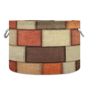 Imagem de JUZIHAI Cesta de armazenamento dobrável com padrão vintage, cesto de roupa suja para bebê, cobertor com alças de corda de algodão, caixa de brinquedos dobrável, organizador de armário para quarto