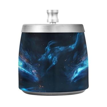 Imagem de JUZIHAI Cinzeiro de olhos de dragão com tampa, cinzeiro de aço inoxidável inodoro à prova de vento cinzeiro sem fumaça para escritório em casa, pátio, varanda, cigarro