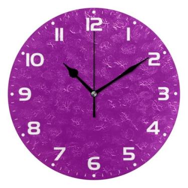 Imagem de JUZIHAI Relógio de parede roxo de cor sólida, silencioso, sem tique-taque, relógios de parede redondos operados por bateria, fácil de ler, relógio decorativo de parede para casa, cozinha, sala de