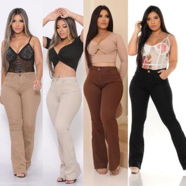 Imagem de Calça Flare Feminina jeans nas cores bege/caqui super confortável que 