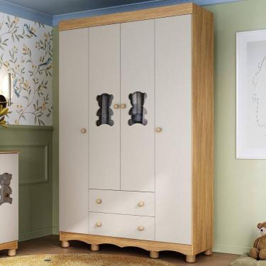 Imagem de Guarda-roupa Infantil 122cm com Vidro 4 Portas e 2 Gavetas Ternura Multimóveis MP4478