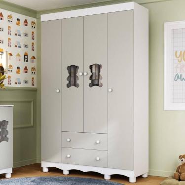 Imagem de Guarda-roupa Infantil 122cm com Vidro 4 Portas e 2 Gavetas Ternura Multimóveis MP4478