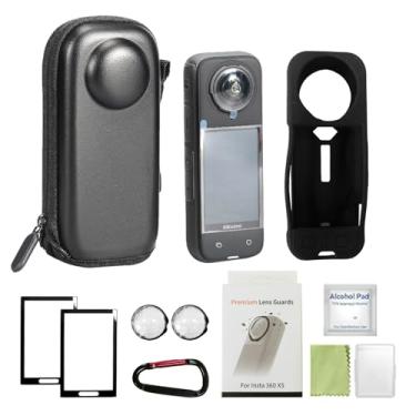 Imagem de JFX Kit de acessórios 9 em 1 para Insta360 X5, incluindo película protetora de lente premium Insta360 X5, pacote com 2, protetor de tela de vidro temperado, capa de silicone, conjunto de suporte de