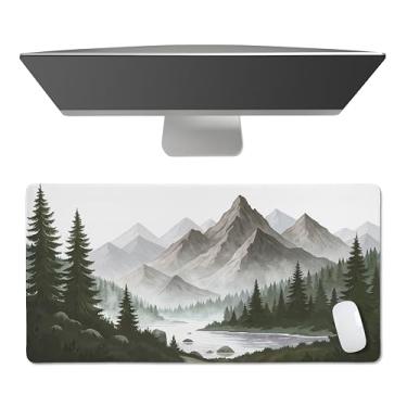 Imagem de Sweet Jojo Designs Tapete de mouse grande (floresta florestal) para teclado e mouse, mousepad para jogos, acessórios de mesa de escritório para mulheres e homens (verde caçador, tema natural, pinheiro