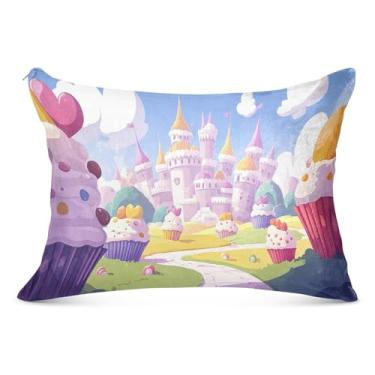 Imagem de Capa de travesseiro caprichosa Candy Land Castle Queen super macia, fronha com zíper 50 x 76 cm