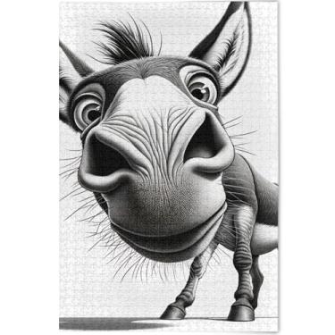 Imagem de Quebra-cabeça engraçado burro fofo cinza 500 peças adultos amantes elefantes brancos presentes arte quebra-cabeça duro brinquedo personalizado jogo de arte, 52 cm x 37,8 cm