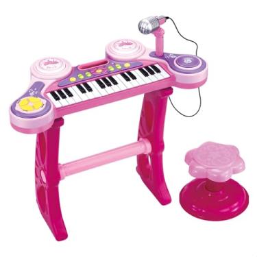 Imagem de Piano Teclado Infantil Musical Pianinho Microfone Instrumento Brinquedo Criança (Rosa)