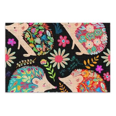 Imagem de Quebra-cabeça adulto 500 peças presentes de festa elefante branco ouriços colorido floral preto difícil família quebra-cabeça animal arte pintura, 50 x 35 centímetros