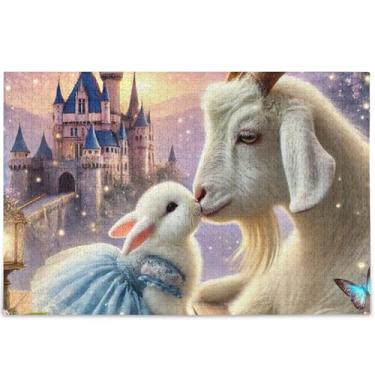 Imagem de Quebra-cabeça de animal beijo de coelho de cabra personalizado para adultos 500 peças de arte de brinquedo familiar quebra-cabeças rígidos para adultos família amantes presentes, 52 cm x 37,8 cm
