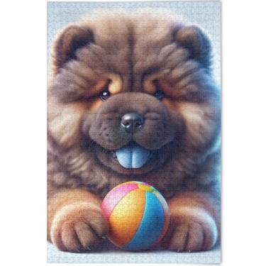 Imagem de Quebra-cabeça de cachorro fofo Chow Chow para adultos 1000 peças com estampa animal arte paisagem quebra-cabeças engraçados presentes de jogo de quebra-cabeça, 75 x 50 cm