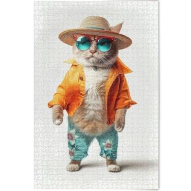 Imagem de Quebra-cabeça de gato engraçado animal fofo adulto personalizado 1000 peças presentes de elefante branco engraçado divertido mordaça presente quebra-cabeça família brinquedo arte, 75 cm x 50 cm