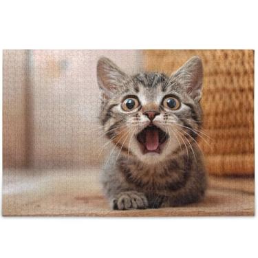 Imagem de Quebra-cabeça de gato bocejado engraçado personalizado para adultos 500 peças presentes de elefante branco presentes engraçados exclusivos quebra-cabeça pintura de arte floral, 52 cm x 37,8 cm
