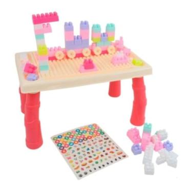 Imagem de Mega Mesa com Blocos de Montar, 80 Peças, Colorida, Brinquedo Educativo para Crianças
