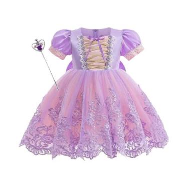 Imagem de Vestido De Festa Princesa Rapunzel Com Flores Bordadas Para Meninas, V