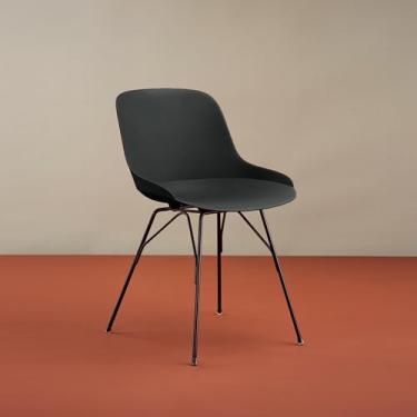 Imagem de LESHI Cadeiras de jantar modernas de plástico com pernas de madeira, cadeiras de cozinha sem braços para salas de jantar, escritórios, restaurante (preto, pacote com 4)