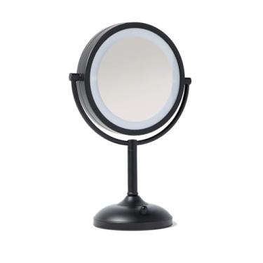 Imagem de JERDON Espelho de mesa iluminado com ampliação de 10X/1X - Espelho de maquiagem preto com várias configurações de luz - Espelho de maquiagem de 21 cm de diâmetro - Modelo JS8510BK