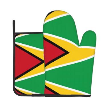 Imagem de Conjunto de 2 peças de luvas de forno estampadas com bandeira da Guiana para cozinhar, assar e grelhar ao ar livre