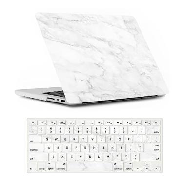 Imagem de Capa compatível com MacBook Pro 16 polegadas 2023 2021 modelo M2 A2780 A2485 M1 Pro/Max com tela retina e Touch ID, capa protetora rígida de plástico e película de teclado, mármore branco